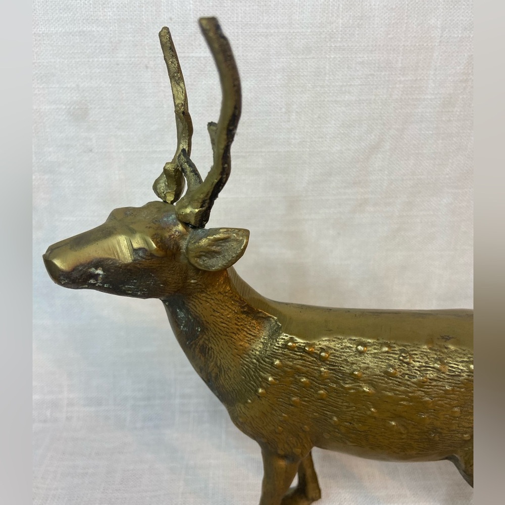 Vintage Brass Deer Figurine Statues (4) Bucks Reindeer Textured LOT SET OF 4 - Picture 8 of 14